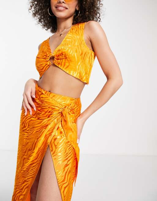 Asos orange midi skirt sale