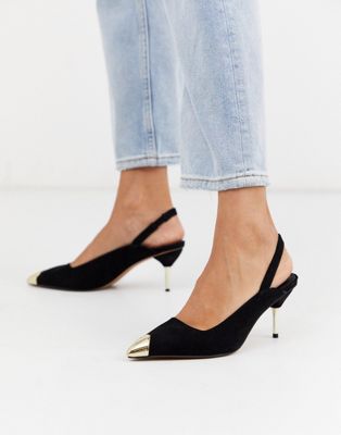 black kitten heel slingback shoes