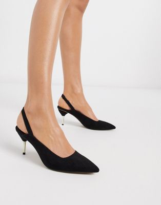 black kitten heel slingback shoes