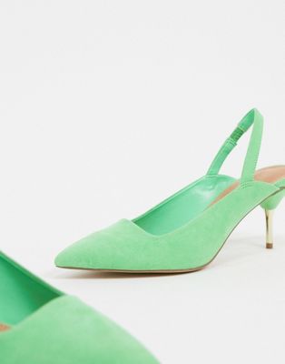 green suede kitten heels