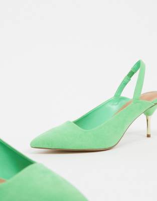 green shoes kitten heel
