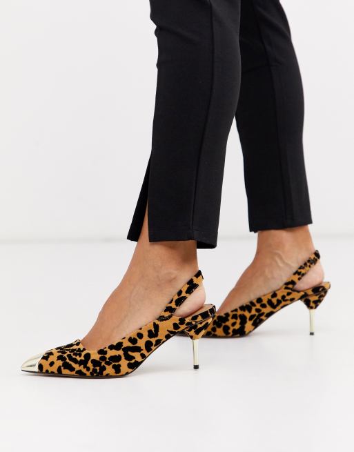 ASOS DESIGN Sascha slingback kitten heels in leopard