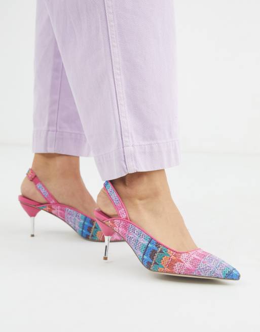 ASOS DESIGN Sascha slingback kitten heels in multi weave