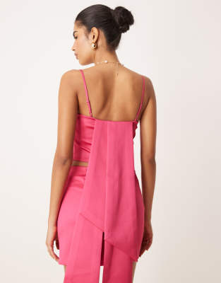 Asos Design Sash Detail Satin Cropped Cami Top In Pink