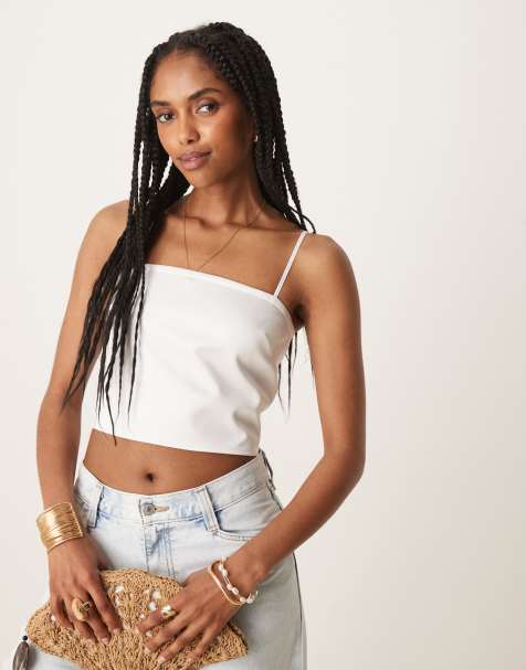 ASOS DESIGN sash detail satin cropped cami top in ivory - view 1