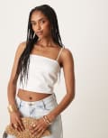 [ASOS DESIGN] ASOS DESIGN sash detail satin cropped cami top in ivory-White 18 Ivory