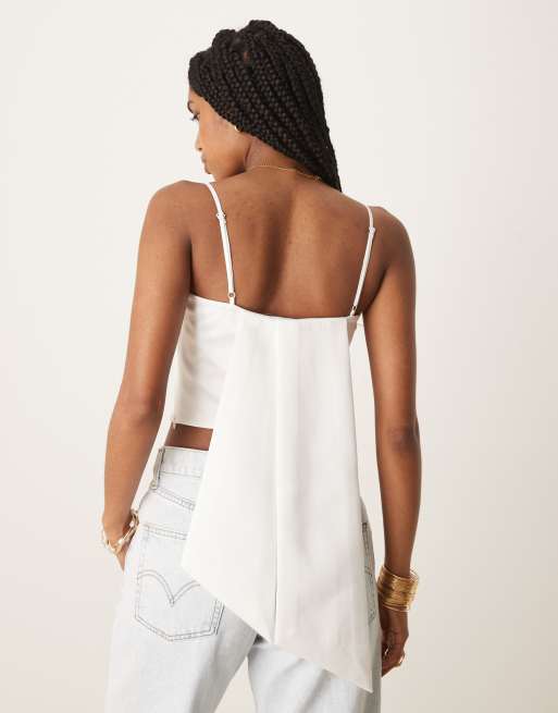 ASOS DESIGN sash detail satin cropped cami top in ivory