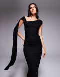 [ASOS DESIGN] ASOS DESIGN sash neck midi dress with twist detail in black 18 Black