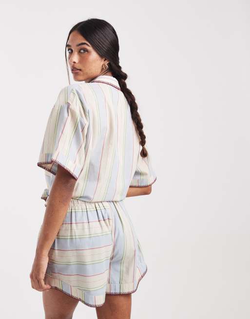 ASOS DESIGN - Sasha - Forvaskede strandshorts med striber og syningsdetaljer - Del af sæt, 3 af 5