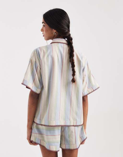 ASOS DESIGN - Sasha - Forvasket strandskjorte med syningsdetaljer og striber - Del af sæt, 4 af 4