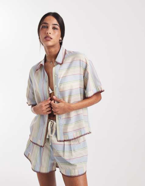 ASOS DESIGN – Sasha – Randig, tvättad strandskjorta med dekorativ söm, del av set - view 1