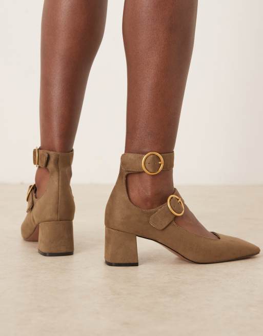 ASOS DESIGN – Sasha – Schuhe aus Wildlederimitat in Oliv mit doppeltem Schnallenriemchen, 3 von 4