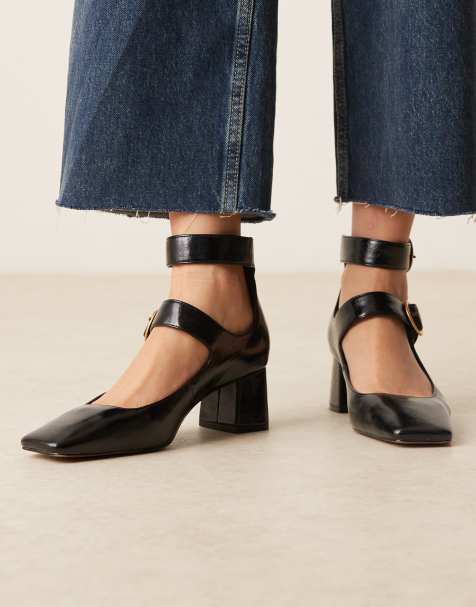ASOS DESIGN - Sasha - Sorte sko med to spænderemme og mellemhøj blokhæl - view 1