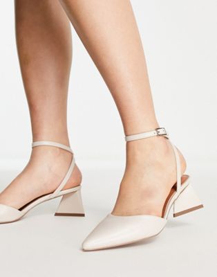 ASOS DESIGN Saskia sculptural mid heeled shoes in off white