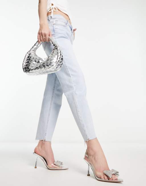 ASOS DESIGN Sass embellished bow slingback stiletto mid shoes in clear