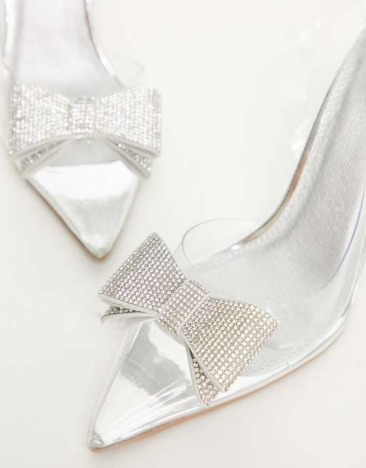 ASOS DESIGN Sass embellished bow slingback stiletto mid shoes in clear