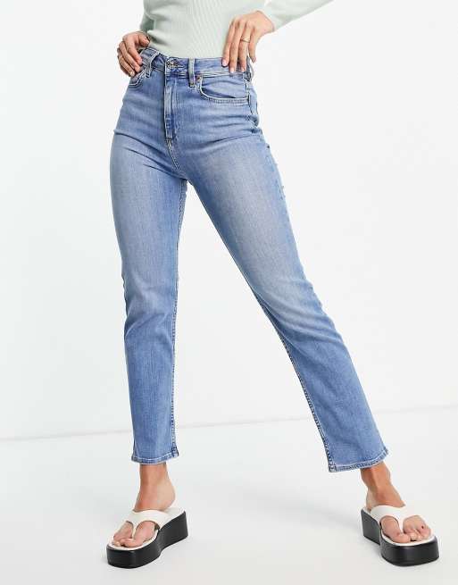 ASOS DESIGN – Sassy – Jasnoniebieskie jeansy cygaretki z podwyższonym stanem, z efektem wybielenia
