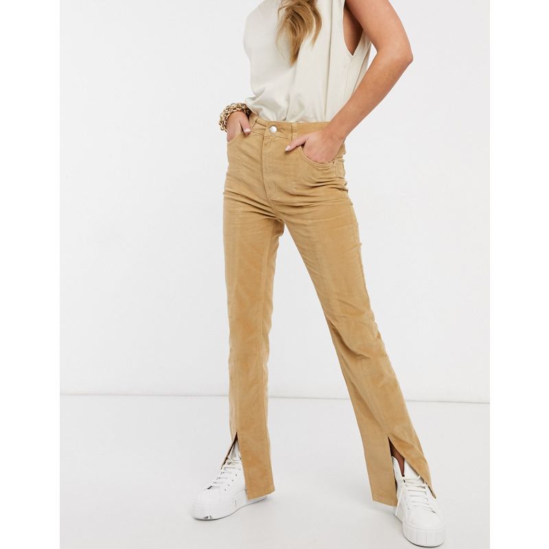 hOdWj Donna DESIGN - Sassy - Jeans a vita alta a sigaretta con spacco davanti beige a coste