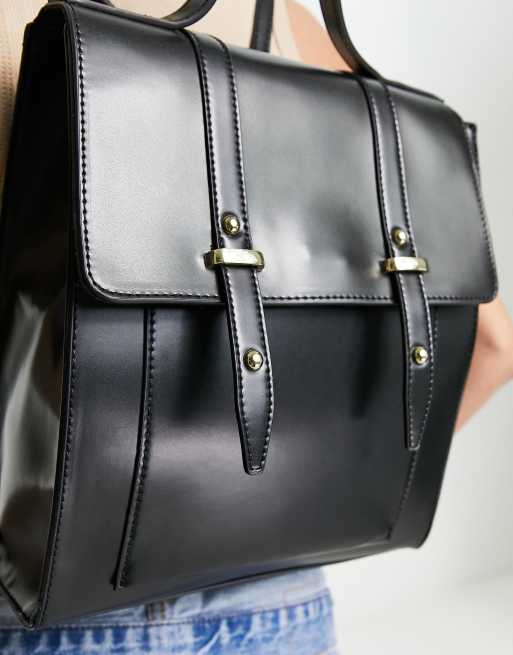 Black leather shop satchel backpack