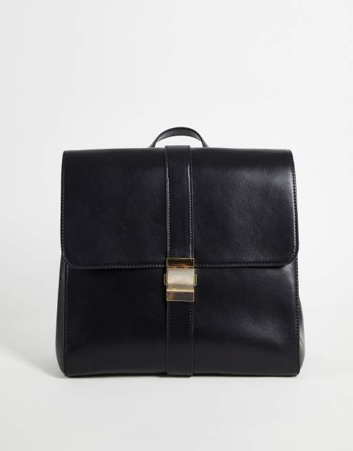 ASOS DESIGN satchel backpack with gold hardware in black