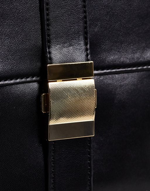 ASOS DESIGN satchel backpack with gold hardware in black