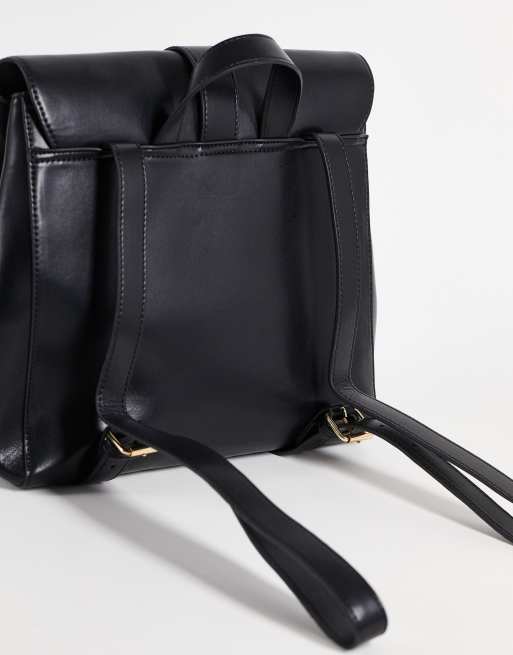 ASOS DESIGN satchel backpack with gold hardware in black