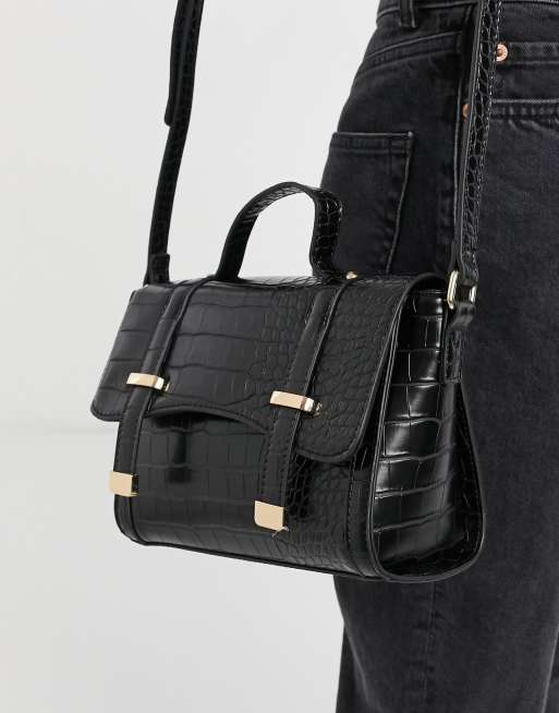 Asos Design Satchel Cross Body In Black Croc Asos