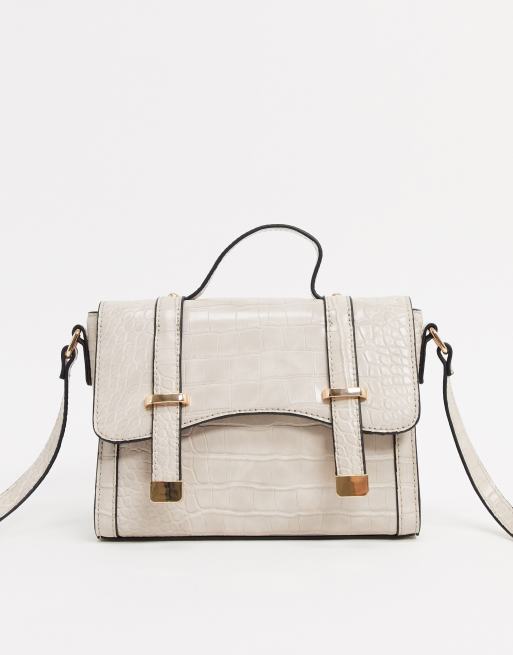 Asos Design Satchel Cross Body In Cream Croc Asos