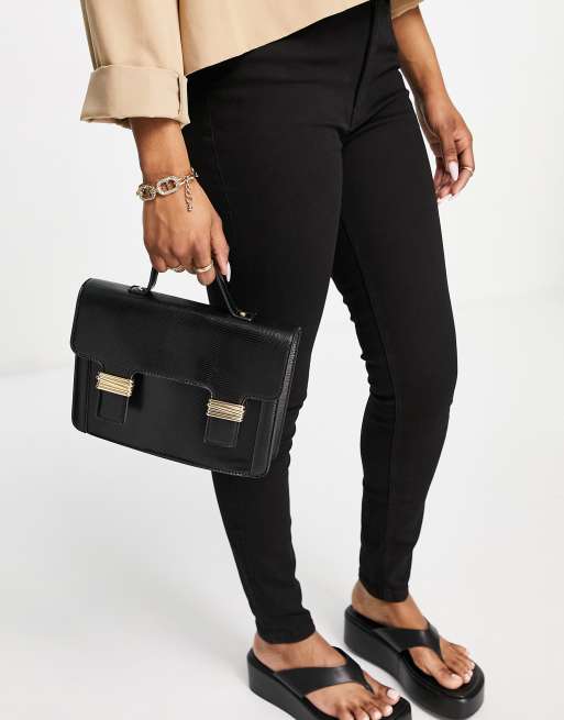 ASOS DESIGN satchel backpack with gold hardware in black