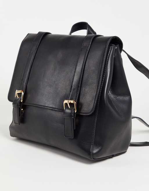 ASOS DESIGN satchel backpack with gold hardware in black