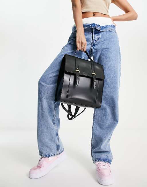ASOS DESIGN - Satchel rugzak met goudkleurig hardware in zwart