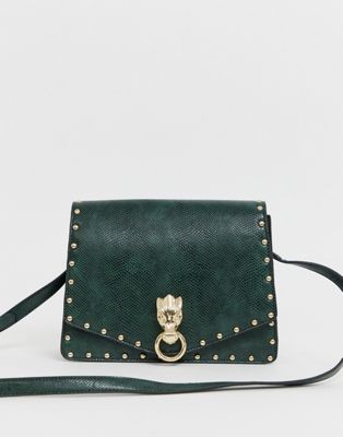 ASOS DESIGN – Satchel-väska med metalldetalj och nitar-Grön