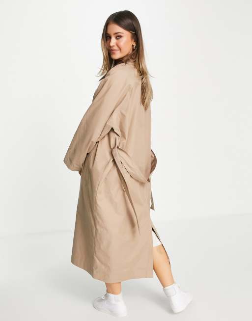 ASOS DESIGN sateen detail boyfriend trench coat in mocha, 2 of 4
