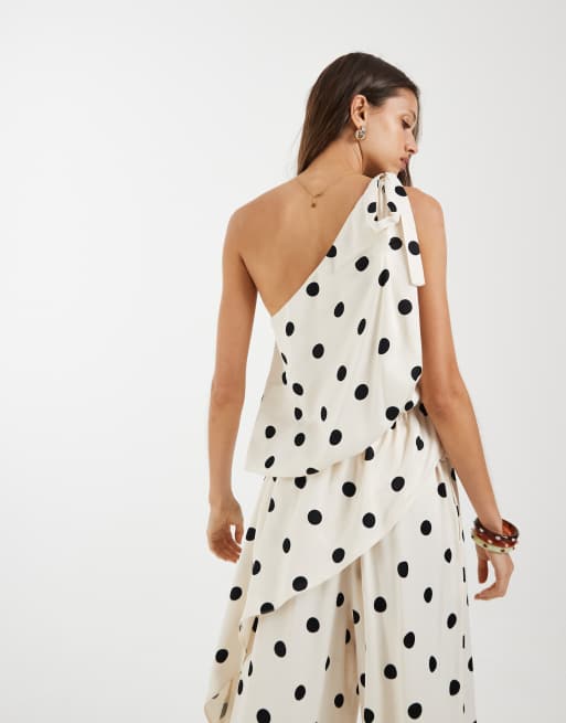 ASOS DESIGN - Satijnen asymmetrische camitop met stippen in crème, deel van co-ord set, 3 van 4
