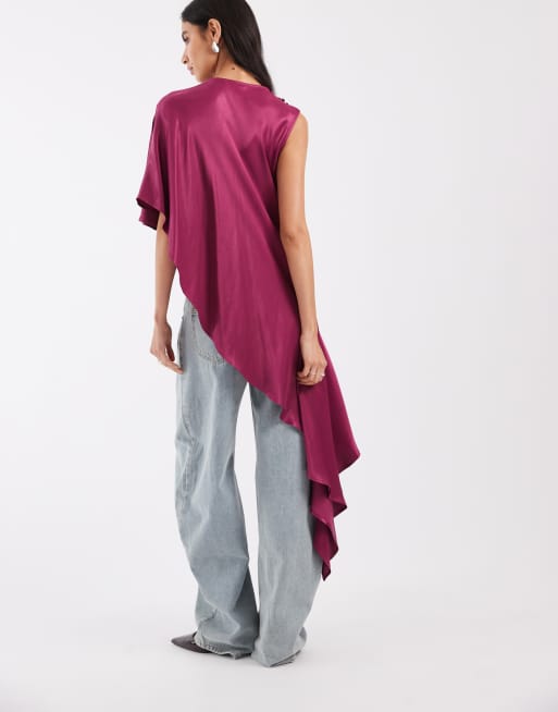 ASOS DESIGN satijnen asymmetrische oversized cape top, 4 van 4