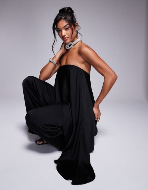 ASOS DESIGN - Satijnen bandeau-jumpsuit met overlay in zwart, 4 van 4