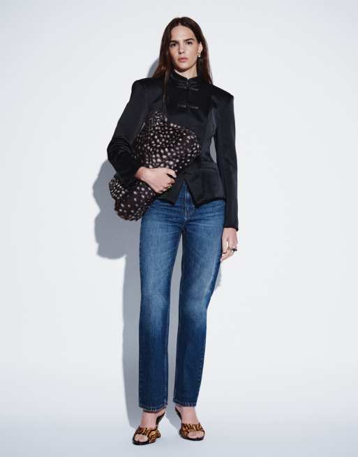 ASOS DESIGN satijnen blazer met opvallende schouders in zwart, 2 van 4
