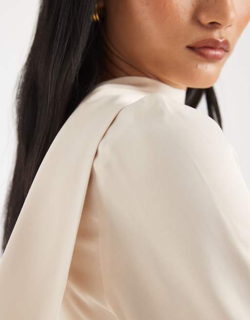 ASOS DESIGN - Satijnen blouse met sjaal in ecru, 4 van 4