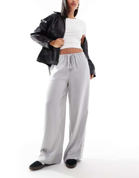 ASOS DESIGN - Satijnen broek met elastische taille in zilver - view 1