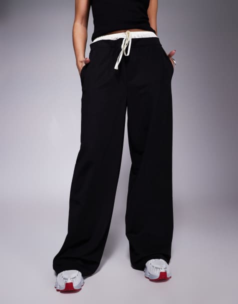 ASOS DESIGN - Satijnen broek met wijde pijpen en boxerdetail in zwart - view 1
