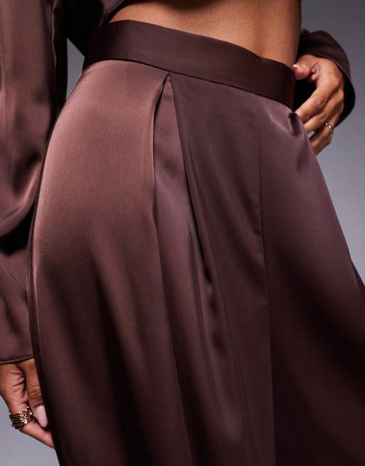 ASOS DESIGN - Satijnen broek met wijde pijpen in bruin, deel van co-ord set, 4 van 5