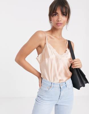 ASOS DESIGN  Satin-Camisole mit Blumenstickerei Transparent