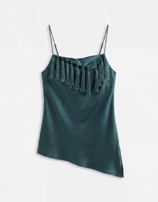 ASOS DESIGN - Satijnen cami met kwastjes in donkergroen, 5 van 7
