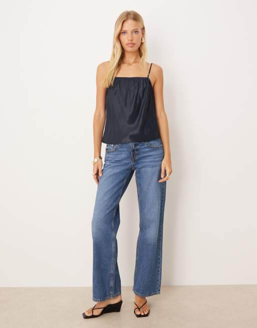 ASOS DESIGN - Satijnen cami met lingerie-details in marineblauw, 4 van 4