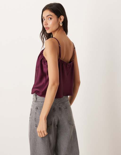 ASOS DESIGN - Satijnen cami met lingerie-details in pruimenpaars, 4 van 4