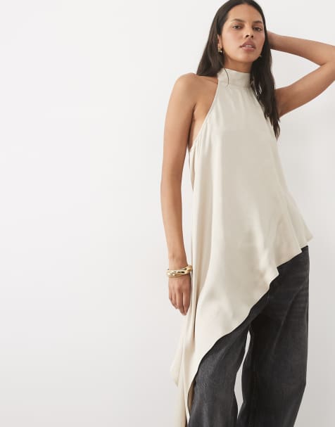 ASOS DESIGN satijnen extreem asymmetrische haltertop - view 1