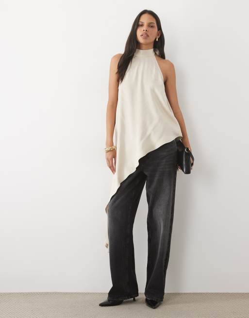ASOS DESIGN satijnen extreem asymmetrische haltertop, 3 van 4