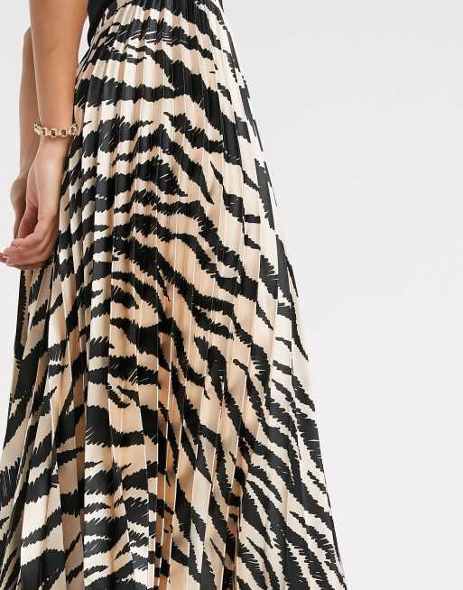 ASOS DESIGN Satijnen geplooide midi rok met tijgerprint