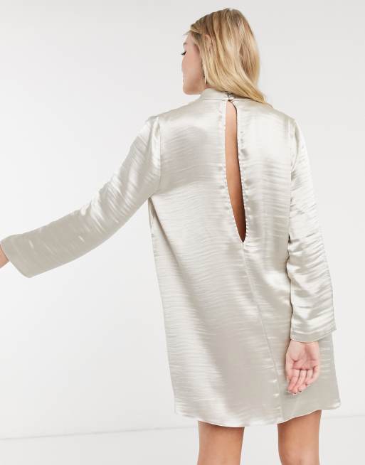 ASOS DESIGN - Satijnen hoogglans mini-jurk met gedrapeerde halslijn in oesterkleur, 2 van 4