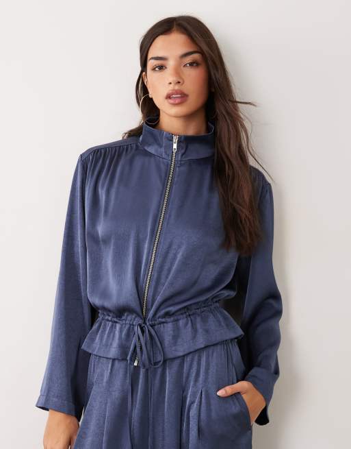 ASOS DESIGN - Satijnen jack met rits en broek in indigo blauw, 3 van 3